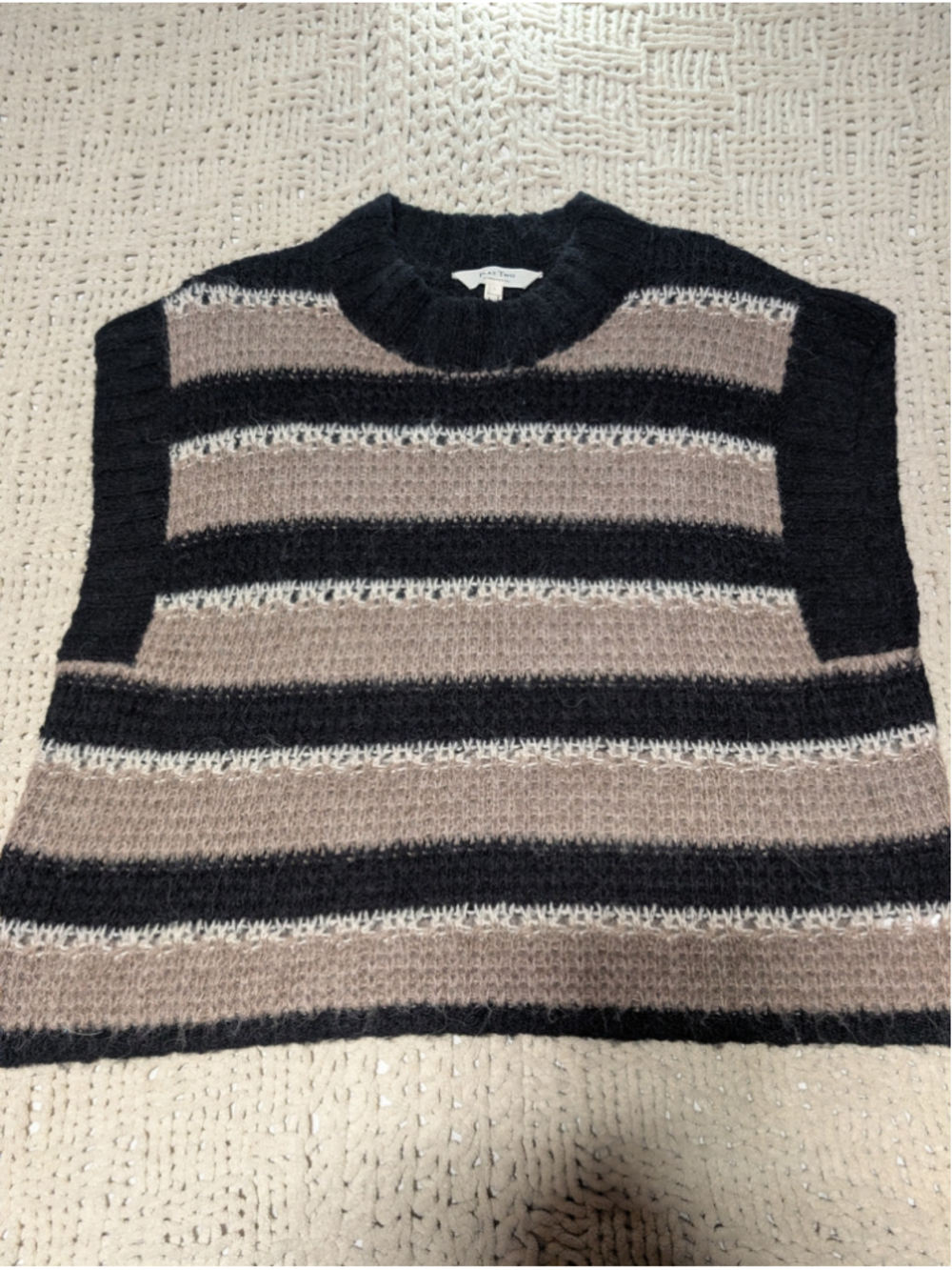 Women's Part Two Striped Wool Blend Sweater Vest Black Beige Size L